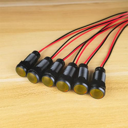 Gebildet 6pcs Yellow Indicator Pilot Light AC/DC 12-24V Mounting Hole Size 10mm(Flame Retardant Plastic Shell) - color: Amber 12-24V/Black shell
