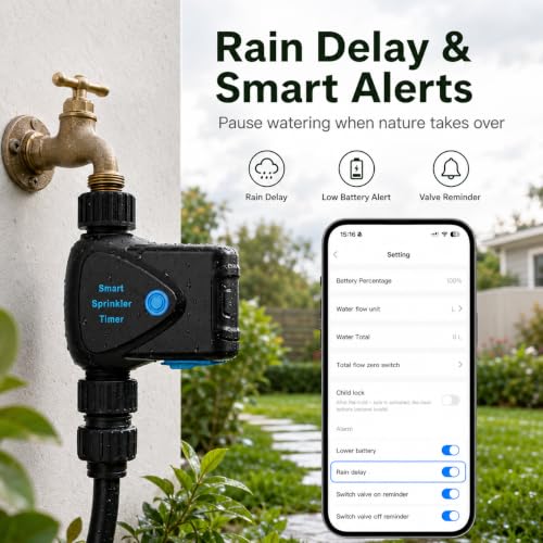 WiFi Water Timer with Built-in Flow Meter, Smart Garden Hose Controller, No Hub Required, 2.4GHz App Remote Control, Timed & Volume Watering, Rain Delay, IP65 Waterproof for Lawn Garden Greenhouse - style: WiFi Water Timer with Flow Meter