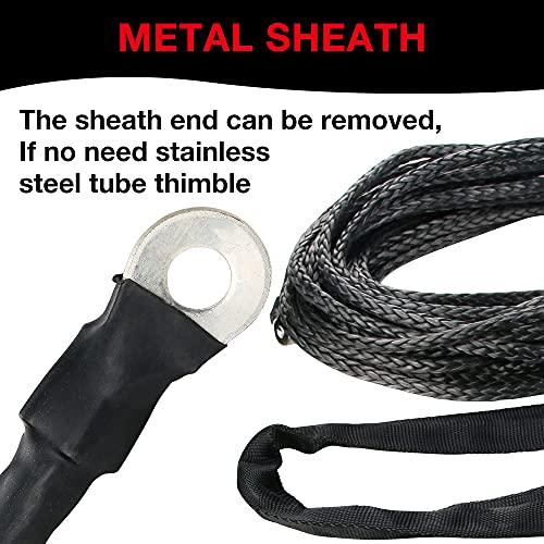 1/4" Synthetic Winch Rope 50 ft 10,000 lb UHMWPE Winch Cable Replacement Kit with Protective Sleeve, Thimble, Compatible with ATV UTV Truck Winches, Black - color: Black, size: 1/4 In x 50 Ft Standard