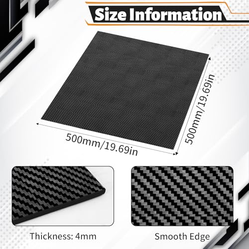 500 x 500 x 4 mm 3K Carbon Fiber Sheet, High Strength Matte - size: 500 x 500 x 4 mm