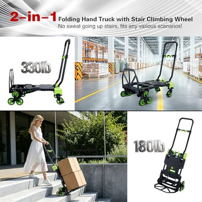 Stair Climbing Dolly Cart with Wheels,2-in-1Folding Hand Truck Dolly - color: Green