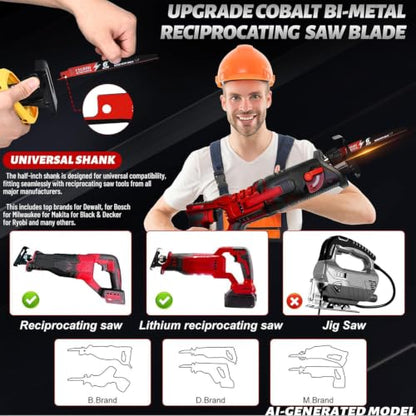 25 Pack 6 in 6/12 TPI Reciprocating Saw Blades for Sawzall Blades Metal Cutting,M42 Steel Cobalt Bi-Metal Blades for Nail-Embedded Wood Cutting,Stud Cutting Replace for Milwaukee for Diablo Blade - size: 6 inch, style: 6/12 TPI Set