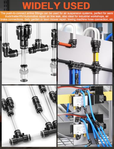 90PCS 1/4" OD Quick Connect Air Hose Fittings Kit, Push to Connect 1/4 1/8 3/8 1/2 NPT Threads&Reducer Pneumatic Line Assortment for Air Compressor, Air System, Auto and Trailer Repair - size: 90PCS
