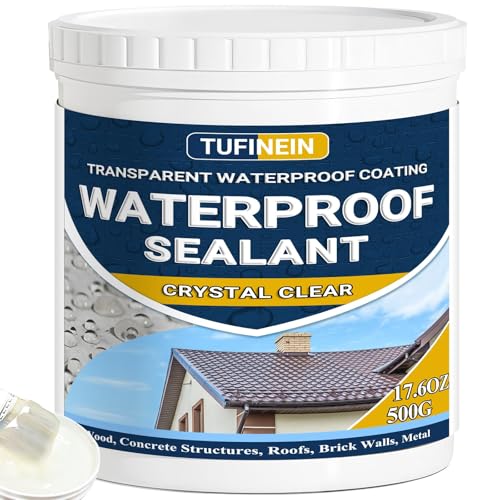 Waterproof Sealant 17.6 Oz Clear, TUFINEIN Transparent Waterproof Coating Water-Based Invisible Agent Roofs, Walls, Garden, Terraces Indoor & Outdoor - size: 17.6 Oz