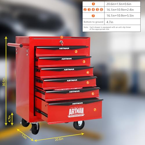 6-Drawer Rolling Tool Chest, Lockable for Garage, Red - color: Red, size: 6-Drawers
