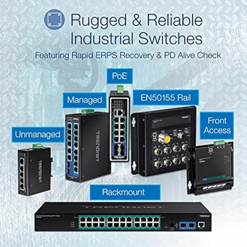 TRENDnet 16-Port Industrial Unmanaged Gigabit PoE+ DIN-Rail Switch,TI-PG162 - style: 14 Port Switch w/ 2 SFP Slots