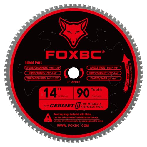 FOXBC 14 Inch Stainless Steel Metal Cutting Saw Blade 90 Tooth for Evolution 14 Inch Metal Saw and Other Low RPM saws, Cermet Carbide Up to 5X Longer Life - size: Stainless Steel