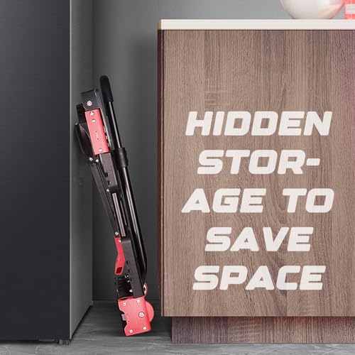 Folding Hand Truck, 2 in 1 Portable Heavy Duty Carrying Moving Dolly Cart with 4 Foldable Wheels and Retractable Handle Duty 330lbs (Red) - color: Red-a
