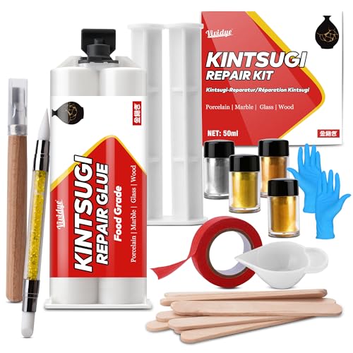 Kintsugi Repair Kit, Food Safe Ceramic Glue with Gold & Silver