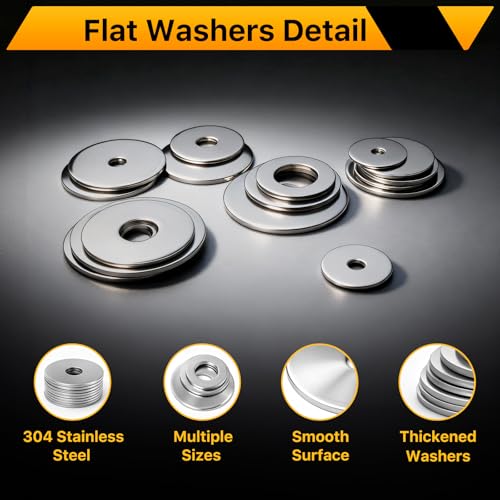 108PCS Flat Washers Assortment Kit, 304 Stainless Steel Washers - style: 108PCS (Metric）
