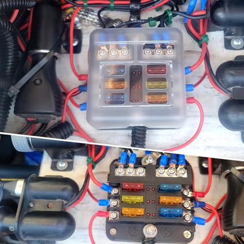 6 Way Fuse Block Box 12V/24V DC, ATC/ATO Fuse Panel with LED Indicator for Marine Boat Automotive Motorcycle - style: 6 Way