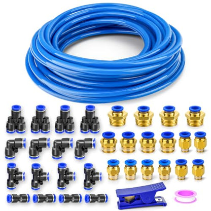 34PCS Blue PU Air Hose Pipe Tube Kit, 12mm OD 8mm ID, 50FT - color: Blue, size: 12mm OD x 50FT
