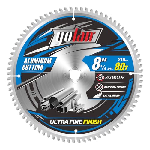 Yolan 8-1/4-Inch 80 Teeth Circular Saw Blade with 5/8-Inch Diamond Knockout Arbor, 8-1/4" Tungsten Carbide Tip for Cutting Aluminum, Non-Ferrous Metal Table Saw Accessories,Polished Miter Saw Blade - size: 8-1/4" 80T