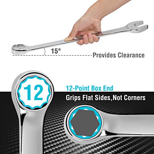 DURATECH Long Pattern Combination Wrench Set, SAE, 5-Piece, 1" to 1-1/4", 12 Point, CR-V Steel, with Rolling Pouch - size: SAE(1" to 1-1/4")