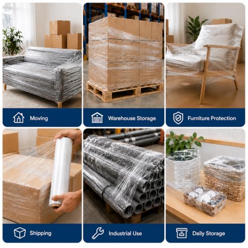 Stretch Film Shrink Wrap 17" x 1500 FT, 2 Rolls, 80 Gauge - size: 17IN-Clear-2 Rolls