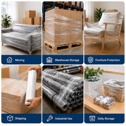 Stretch Film Shrink Wrap 17" x 1500 FT, 2 Rolls, 80 Gauge - size: 17IN-Clear-2 Rolls