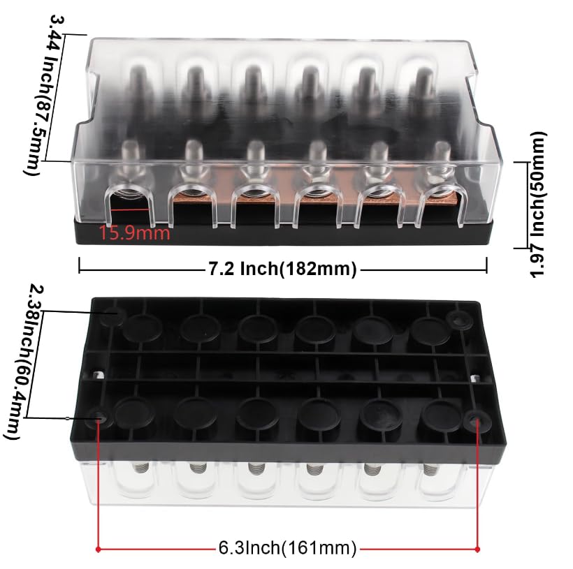 6-Way AMG Mega Fuse Holder Busbar 300 Amp - size: 6 way fuse holder