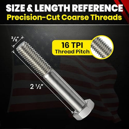 Chenango Supply 3/8-16 x 2-1/2" Stainless Steel Hex Head Bolts - size: 3/8-16 X 2-1/2"