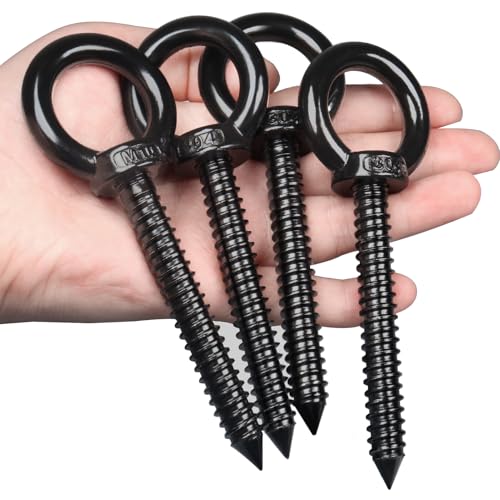 OHIYO 5 Inch Heavy Duty Eye Hooks M10 Eyelet Screw Load Capacity 600LBS Heavy Duty Screw in Eye Hooks for Hammock Stand, Swing Chair, Yoga, Heavy Indoor & Outdoor Uses (Black) - color: Black, size: 5 Inch