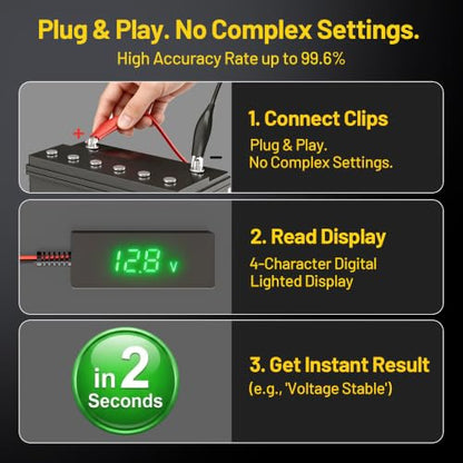 SUNAPEX 5V-60V Digital Battery Voltage Tester with LCD & Alligator Clips