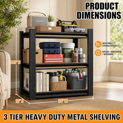 Heavy Duty Garage Shelving 3 Tier, 31.5" H × 34" W × 18" D - size: H31.5″× W34″× D18″