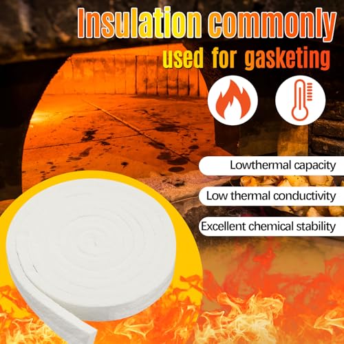 Qilery 1" x 1/2" x 200" Fireproof Insert Insulation for Fireplace, Strip Fiber Blanket Rated to 2200f High Temperature Resistance Gasket for Wood Stove Pellet Stove Boiler Kiln Forge Fireplace, DIY - size: 1'' X 1/2'' X 200''