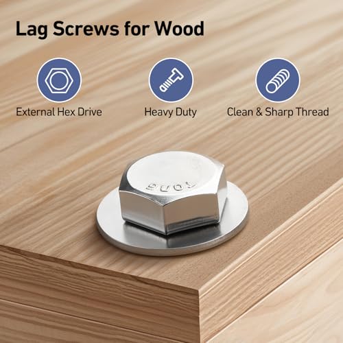 20 Sets 1/4" x 2-1/2" Hex Head Lag Screws Bolts with Flat Washers 304 Stainless Steel 18-8 Heavy Duty Lag Screw for Wood, Driver Bit Included - size: 1/4x2-1/2 (20sets)