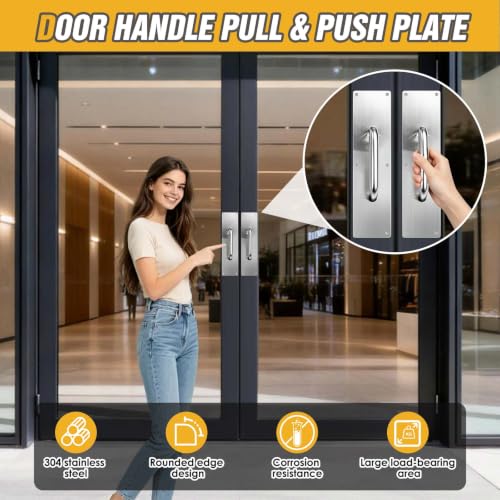 12" Stainless Steel Door Pull Handle with Push Plate for Home/Public - size: 12'' Handle Pull & Push Plate