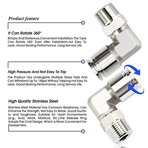 TAILONZ PNEUMATIC 304 Stainless Steel Male Elbow - 3/8 Inch Tube OD x 1/8 Inch NPT Thread 90 Push to Connect Tube Fitting PL-3/8-N1 (Pack of 5) - size: 3/8''OD 1/8''NPT