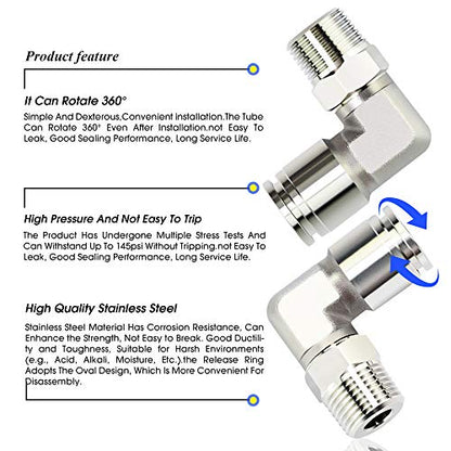 TAILONZ PNEUMATIC 304 Stainless Steel Male Elbow - 3/8 Inch Tube OD x 1/8 Inch NPT Thread 90 Push to Connect Tube Fitting PL-3/8-N1 (Pack of 5) - size: 3/8''OD 1/8''NPT
