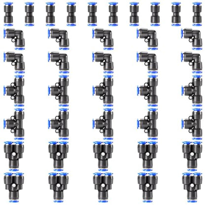 TAILONZ 5/32" Push to Connect Fitting Splitters+Elbows+Tees+Straight 40Pcs - color: Blue, size: 5/32"OD/40PCS