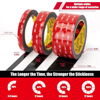 Double Sided Tape Heavy Duty, Waterproof Mounting Foam Tape, 16.5ft Length, 2.76in Width, High Temperature Resistant Adhesive Tape for Car, LED Strip Light, Office Decor, Uses VHB 5952 Raw Material - size: 2.76in x 16.5ft