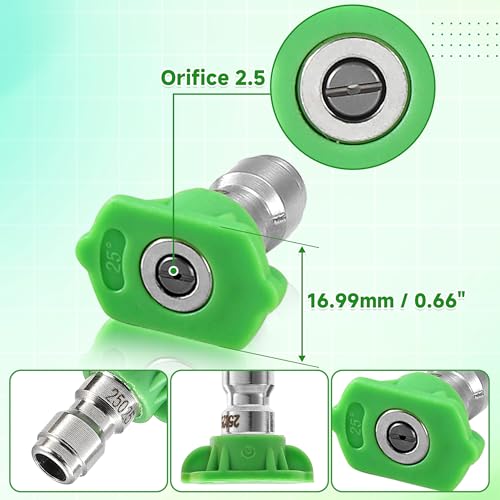 Pressure Washer Tips, 25 Degree Green Nozzle for Clean Cars, 7 Pack - color: Green