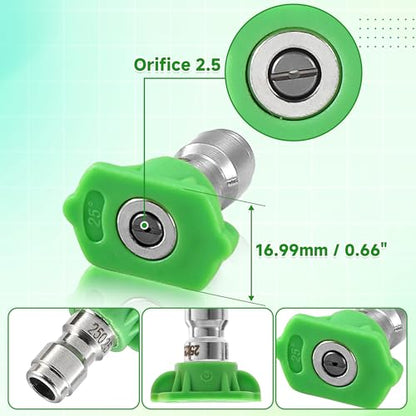 Pressure Washer Tips, 25 Degree Green Nozzle for Clean Cars, 7 Pack - color: Green