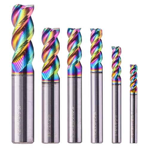 6Pcs 3 Flute 1/8"-1/2" Solid Carbide End Mill Set for Aluminum, DLC Coated