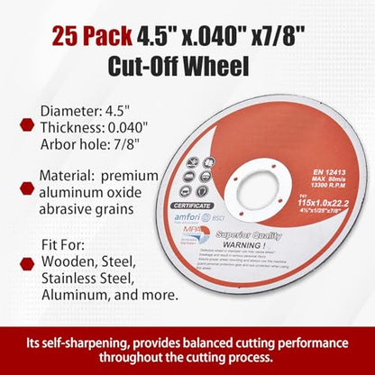 findmall 25 Pack 4.5" x.040 x7/8" Cut-Off Wheel Aluminum Oxide - size: 25pcs 4-1/2"*0.040"*7/8"