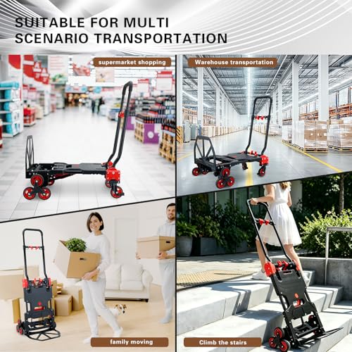 2 in 1 Folding Hand Truck Dolly,330LB Stair Climbing Dolly Cart,Red - color: Red