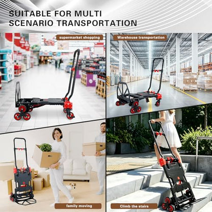2 in 1 Folding Hand Truck Dolly,330LB Stair Climbing Dolly Cart,Red - color: Red