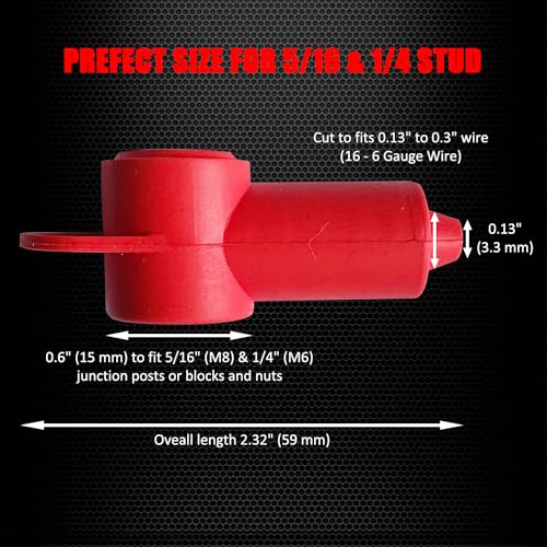 Ampper Silicone 1/4", 5/16" Stud Terminal Cover Fit 16-6 Gauge, Red 12 Pc - color: Red, size: 1/4" & 5/16" Stud S