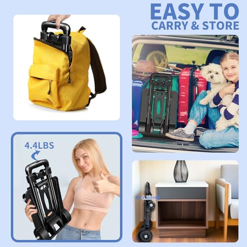 Folding Hand Truck-200 Lbs Trolley Utility Cart, Portable 4-Wheels Lightweight Utility Cart,90KG Heavy Duty Luggage Cart for Moving Airport Travel Shopping and Office Use - size: 4 rounds
