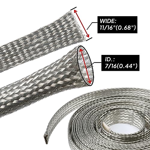 Wire Shielding Sleeve EMI RFI ESD Tinned Copper Metal Braid Ground Strap Electronics Cable Wrap Mesh Signal Interference Screening 7/16" ID (11/16 inch - 26ft) - size: 11/16 inch - 26ft