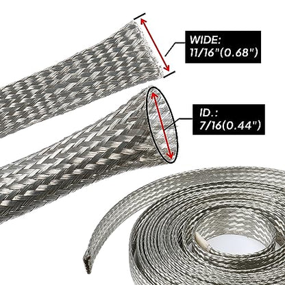 Wire Shielding Sleeve EMI RFI ESD Tinned Copper Metal Braid Ground Strap Electronics Cable Wrap Mesh Signal Interference Screening 7/16" ID (11/16 inch - 26ft) - size: 11/16 inch - 26ft