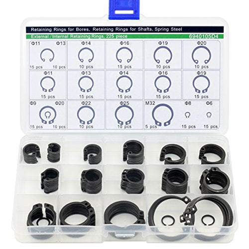 Circlip Set External/Internal Retaining Cir clips Snap Ring Assortment Set 225 Pcs