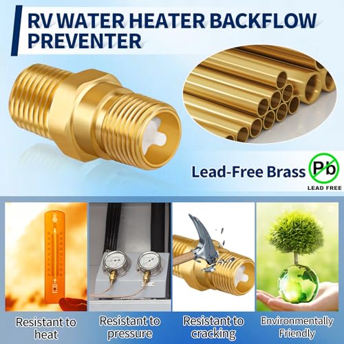 RV Water Heater Backflow Preventer, 1/2" NPT Double Male Thread Hot Water Heater Check Valve, Lead-Free Brass Plumbing Backflow Check Valve for RV, Camper, Motorhome, Trailer - style: Male to Male/1