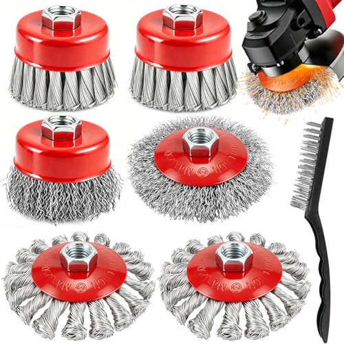 7-Pack Wire Wheel Brush for 4-1/2" Angle Grinder, Knotted & Crimped