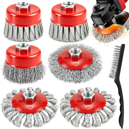7-Pack Wire Wheel Brush for 4-1/2" Angle Grinder, Knotted & Crimped