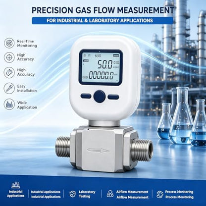 0-250 L/min Gas Flow Meter for Air, Gas Flow Sensor with LCD Display, Portable Air Mass Flow Meter for Laboratory & Industrial Applications - size: 0~250L/min