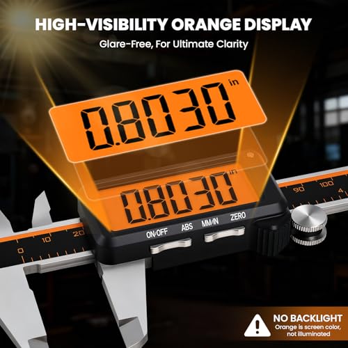 HARDELL Digital Caliper 6" USB-C – Anti-Glare Orange Screen(No Backlight)