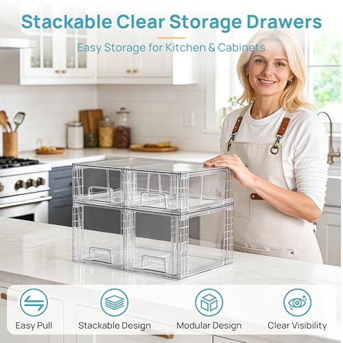 Vtopmart Clear Stackable Storage Drawers, 4 Pack Kitchen Cabinet Set - style: 2 Medium+2 Small