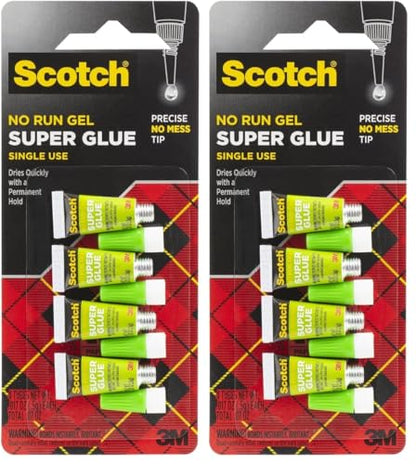 Scotch Super Glue Gel, Single-Use Tubes, .017 oz Each, Fast Drying, No Run Gel Formula (AD119) 4 Count (Pack of 2) - size: 2-Pack